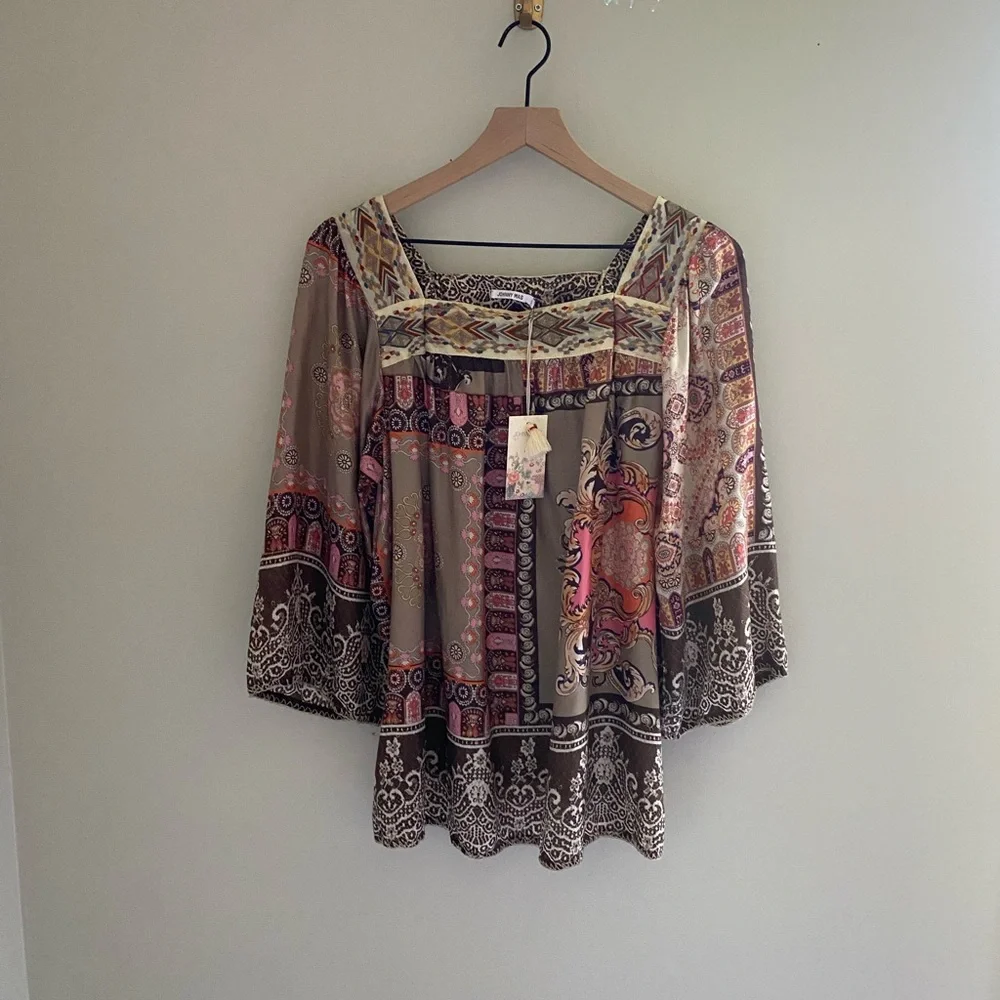Johnny Was Flora Lace blouse 100% silk bohemian top new with tags size XL - Picture 2 of 9
